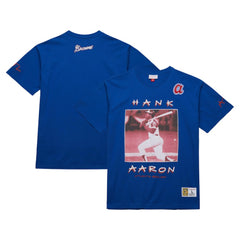 Hank Aaron Atlanta Braves Cooperstown Collection Heavyweight Premium Player Vintage Logo T-Shirt Royal