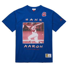 Hank Aaron Atlanta Braves Cooperstown Collection Heavyweight Premium Player Vintage Logo T-Shirt Royal