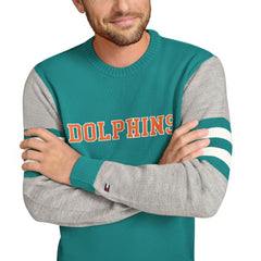 Miami Dolphins Tommy Hilfiger Acrylic Crewneck Pullover Sweater - Aqua/Heather Gray discount