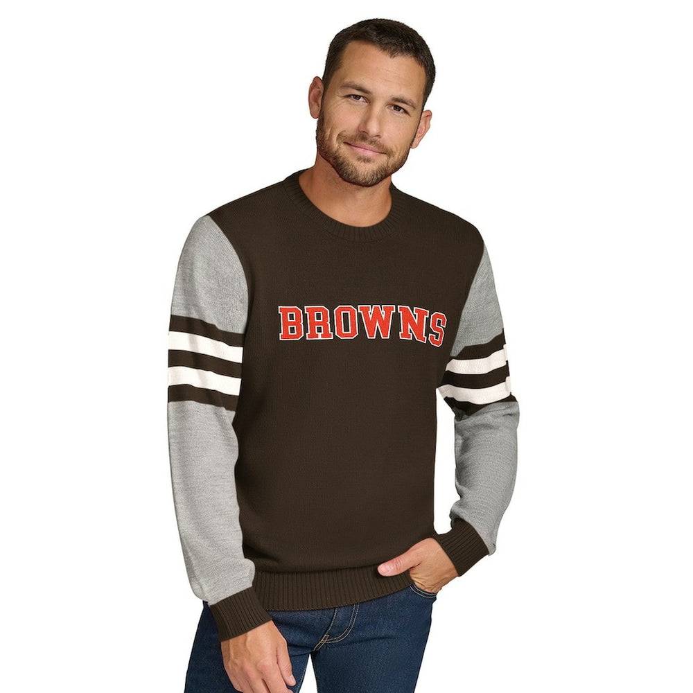 Cleveland Browns Tommy Hilfiger Acrylic Crewneck Pullover Sweater - Brown/Heather Gray outlet