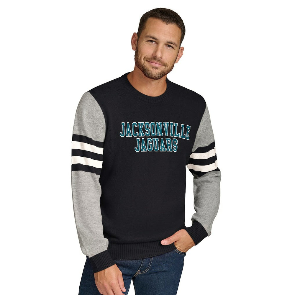 Jacksonville Jaguars Tommy Hilfiger Acrylic Crewneck Pullover Sweater - Black/Heather Gray online