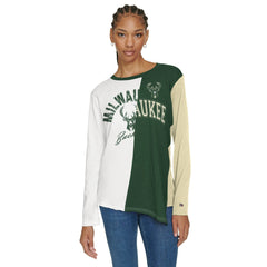 Milwaukee Bucks Tommy Jeans Women's Amelia Color Blocked Long Sleeve T-Shirt - White/Hunter Green cheap