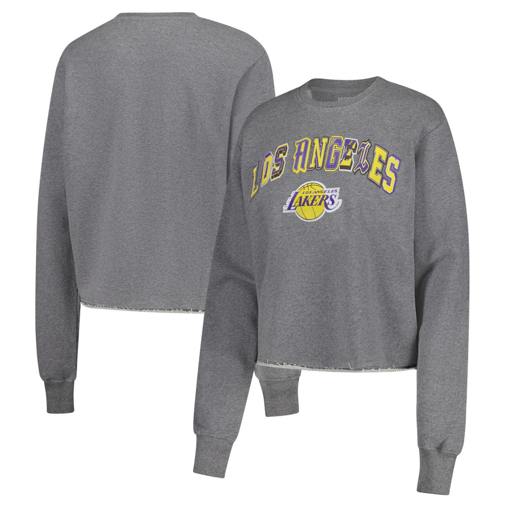 Los Angeles Lakers Sportiqe Women's Varsity Collection Kacey Cropped Pullover Sweatshirt - Heather Gray discount