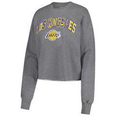 Los Angeles Lakers Sportiqe Women's Varsity Collection Kacey Cropped Pullover Sweatshirt - Heather Gray discount