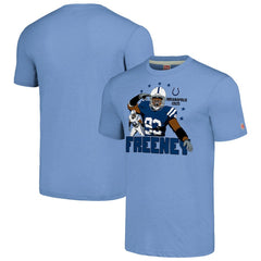 Dwight Freeney Indianapolis Colts Homage Unisex Caricature Retired Player Tri-Blend T-Shirt - Light Blue discount