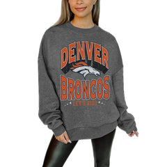 Denver Broncos Gameday Couture Women's Oversized Long Weekend Premium Fleece Drop Shoulder Pullover Sweatshirt - Charcoal on sale