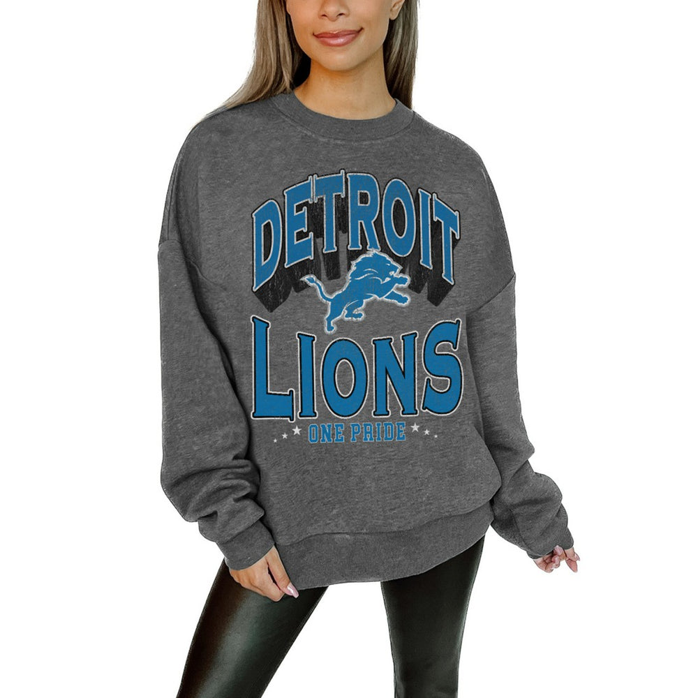 Detroit Lions Gameday Couture Women's Oversized Long Weekend Premium Fleece Drop Shoulder Pullover Sweatshirt - Charcoal online