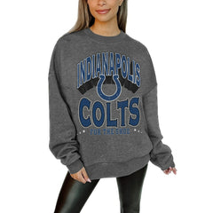 Indianapolis Colts Gameday Couture Women's Oversized Long Weekend Premium Fleece Drop Shoulder Pullover Sweatshirt - Charcoal discount