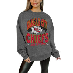 Kansas City Chiefs Gameday Couture Women's Oversized Long Weekend Premium Fleece Drop Shoulder Pullover Sweatshirt - Charcoal cheap