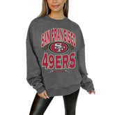 San Francisco 49ers Gameday Couture Women's Oversized Long Weekend Premium Fleece Drop Shoulder Pullover Sweatshirt - Charcoal for sale