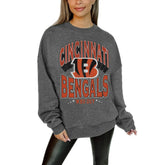 Cincinnati Bengals Gameday Couture Women's Oversized Long Weekend Premium Fleece Drop Shoulder Pullover Sweatshirt - Charcoal cheap