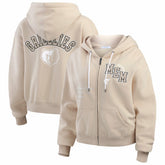 Memphis Grizzlies WEAR by Erin Andrews Women's Plus Size Tonal Felt Patch Full-Zip Hoodie - Cream cheap