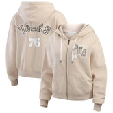 Philadelphia 76ers WEAR by Erin Andrews Women's Plus Size Tonal Felt Patch Full-Zip Hoodie - Cream online
