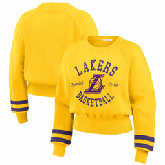 Los Angeles Lakers WEAR by Erin Andrews Women's Vintage Raglan Cropped Pullover Sweatshirt - Gold cheap