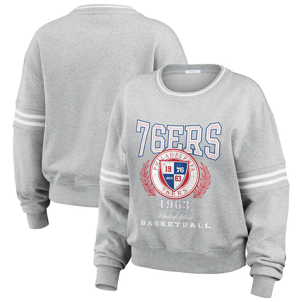 Philadelphia 76ers WEAR by Erin Andrews Women's French Terry Pullover Sweatshirt - Heather Gray on sale