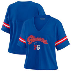 Philadelphia 76ers WEAR by Erin Andrews Women's Color Block Boxy V-Neck T-Shirt - Royal cheap