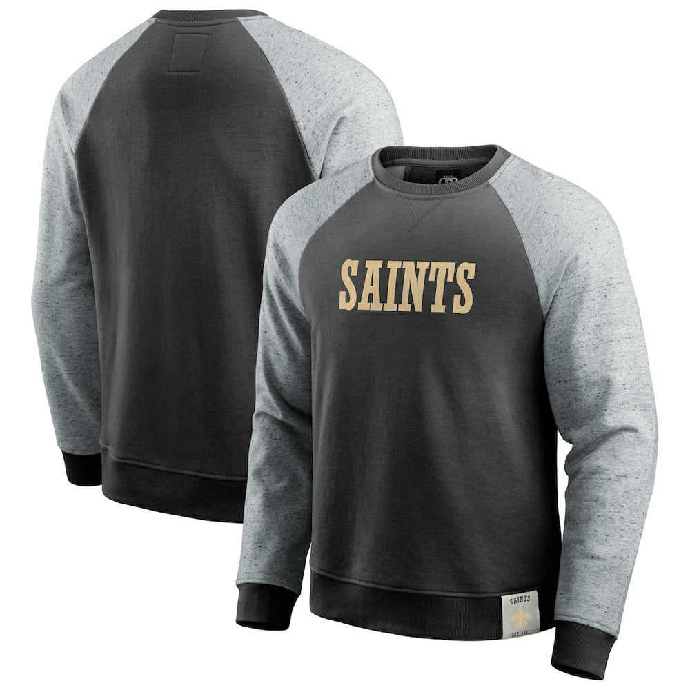 New Orleans Saints Darius Rucker Collection Colorblock Pullover Sweatshirt - Black/Heather Gray on sale