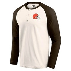 Cleveland Browns Darius Rucker Collection Raglan Henley T-Shirt - Cream/Brown outlet