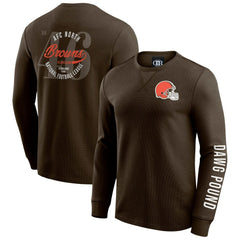 Cleveland Browns Darius Rucker Collection Washed Waffle-Knit Long Sleeve T-Shirt - Brown for sale