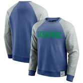 Seattle Seahawks Darius Rucker Collection Throwback Color Block Raglan Pullover Sweatshirt - Royal/Heather Gray for sale