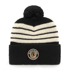 Chicago Blackhawks '47 Old Time Hockey Barn Cuffed Knit Hat with Pom - Black Hats