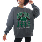New York Jets Gameday Couture Women's Oversized Long Weekend Premium Fleece Drop Shoulder Pullover Sweatshirt - Charcoal cheap