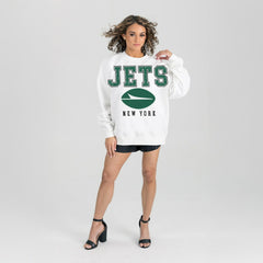 New York Jets Gameday Couture Women's Sunday Drives Oversized Crewneck Pullover Sweatshirt - White cheap