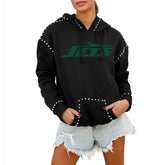 New York Jets Gameday Couture Women's Oversized Catch the Vibe Studded Pullover Hoodie - Black online