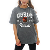 Cleveland Browns Gameday Couture Women's Titan Tackle Relaxed Fit Washed T-Shirt - Gray online