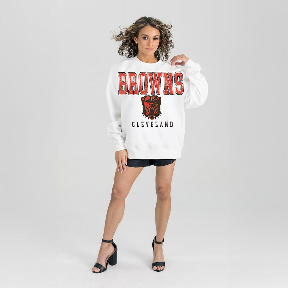 Cleveland Browns Gameday Couture Women's Sunday Drives Oversized Pullover Sweatshirt - White cheap