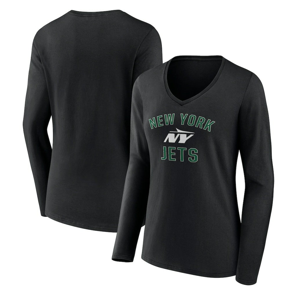 New York Jets Women's Victory Arch Long Sleeve V-Neck T-Shirt - Black for sale