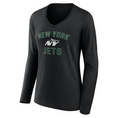 New York Jets Women's Victory Arch Long Sleeve V-Neck T-Shirt - Black for sale