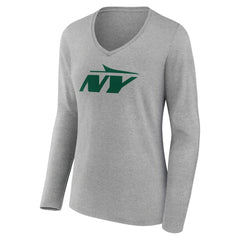 New York Jets Women's Secondary Logo Long Sleeve V-Neck T-Shirt - Gray for sale