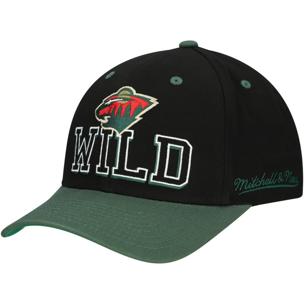 Minnesota Wild Mitchell & Ness Backside Script 2-Tone Pro Crown Adjustable Hat - Black/Green Hats