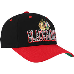 Chicago Blackhawks Mitchell & Ness Backside Script Two-Tone Pro Crown Adjustable Hat - Black/Red Hats