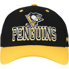 Pittsburgh Penguins Mitchell & Ness Backside Script Two-Tone Pro Crown Adjustable Hat - Black/Gold Hats