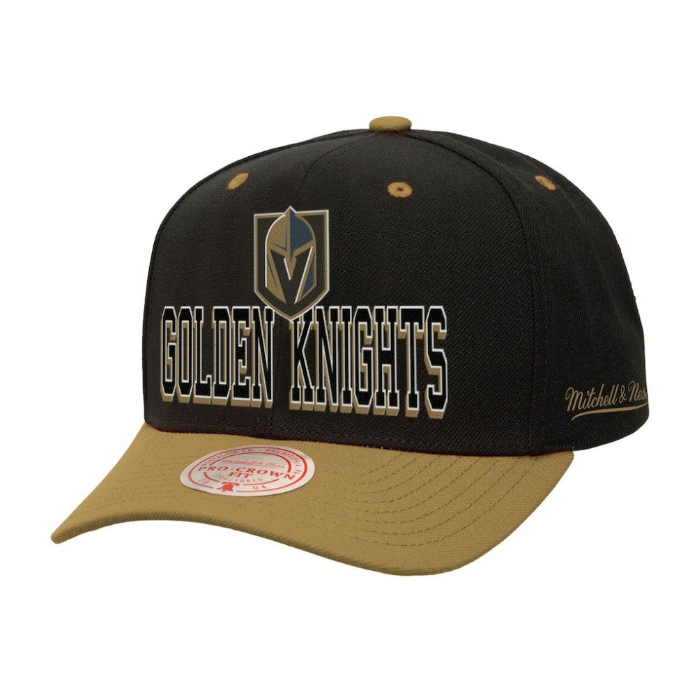 Vegas Golden Knights Mitchell & Ness Backside Script Two-Tone Pro Crown Adjustable Hat - Black/Gold Hats