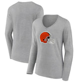 Cleveland Browns Women's Primary Logo Long Sleeve V-Neck T-Shirt - Gray for sale