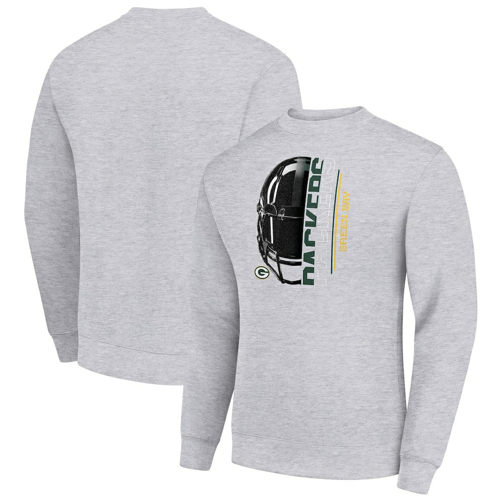 Green Bay Packers Starter Half Helmet Team Graphic Tri-Blend Fleece Pullover Sweatshirt - Heather Gray online