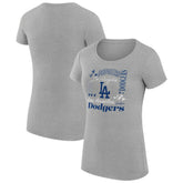 Los Angeles Dodgers G-III 4Her by Carl Banks Women's Super-Slim Fit Lightweight Collage Team Graphic Crew Neck T-Shirt Heather Gray