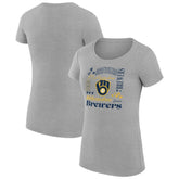 Milwaukee Brewers G-III 4Her by Carl Banks Women's Super-Slim Fit Lightweight Collage Team Graphic Crew Neck T-Shirt Heather Gray