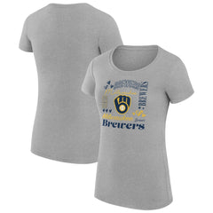 Milwaukee Brewers G-III 4Her by Carl Banks Women's Super-Slim Fit Lightweight Collage Team Graphic Crew Neck T-Shirt Heather Gray
