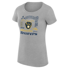 Milwaukee Brewers G-III 4Her by Carl Banks Women's Super-Slim Fit Lightweight Collage Team Graphic Crew Neck T-Shirt Heather Gray