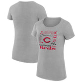 Cincinnati Reds G-III 4Her by Carl Banks Women's Super-Slim Fit Lightweight Collage Team Graphic Crew Neck T-Shirt Heather Gray