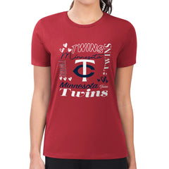 Minnesota Twins G-III 4Her by Carl Banks Women's Super-Slim Fit Lightweight Collage Team Graphic Crew Neck T-Shirt Red