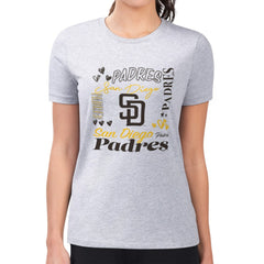 San Diego Padres G-III 4Her by Carl Banks Women's Super-Slim Fit Lightweight Collage Team Graphic Crew Neck T-Shirt Heather Gray