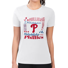 Philadelphia Phillies G-III 4Her by Carl Banks Women's Super-Slim Fit Lightweight Collage Team Graphic Crew Neck T-Shirt White