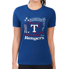 Texas Rangers G-III 4Her by Carl Banks Women's Super-Slim Fit Lightweight Collage Team Graphic Crew Neck T-Shirt Royal
