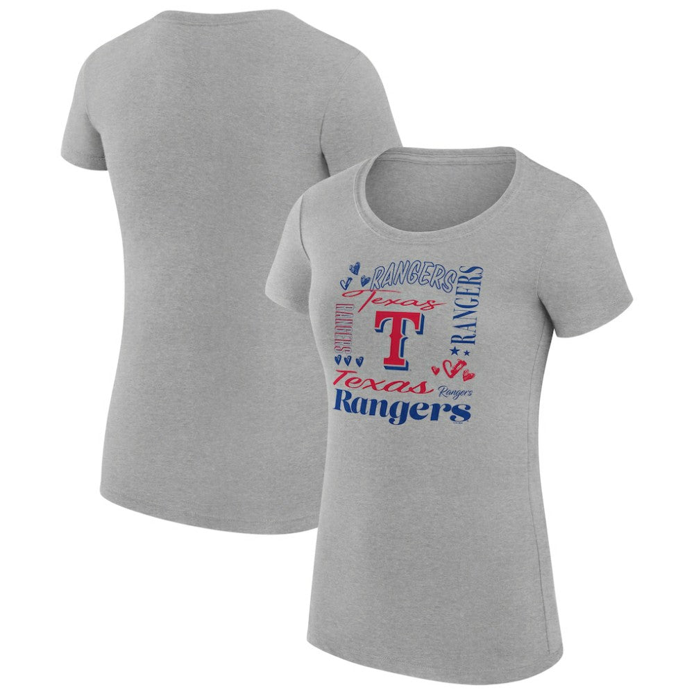 Texas Rangers G-III 4Her by Carl Banks Women's Super-Slim Fit Lightweight Collage Team Graphic Crew Neck T-Shirt Heather Gray