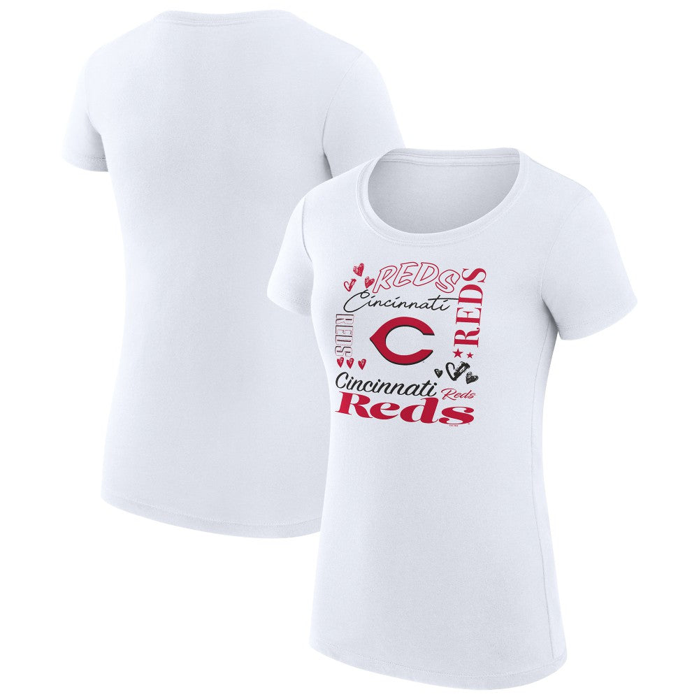 Cincinnati Reds G-III 4Her by Carl Banks Women's Super-Slim Fit Lightweight Collage Team Graphic Crew Neck T-Shirt White